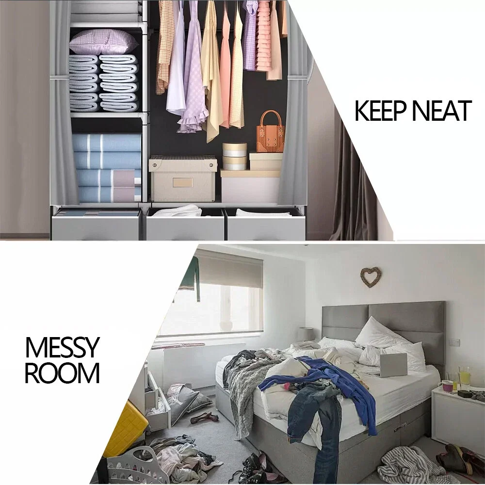 Canvas Wardrobe Clothes Closet Organizer Portable Storage Cupboard for Bedroom 105*45*163cm Fabric Closet