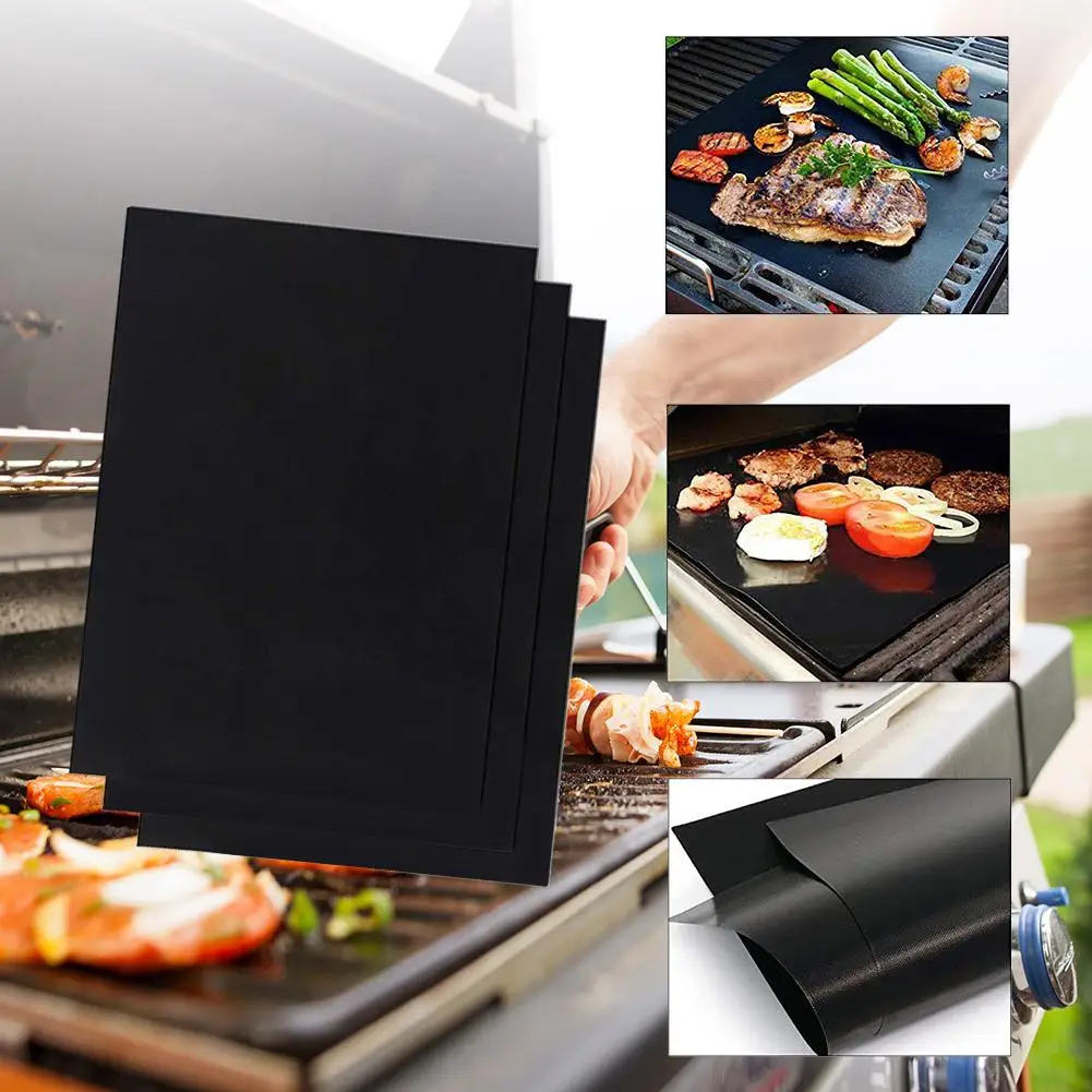 Bbq Grill Mat 1-6Pcs Black BBQ Grill Mat Barbecue Outdoor Baking Non Stick Pad Reusable Cooking Plate for Party Mat Tools Accessorie