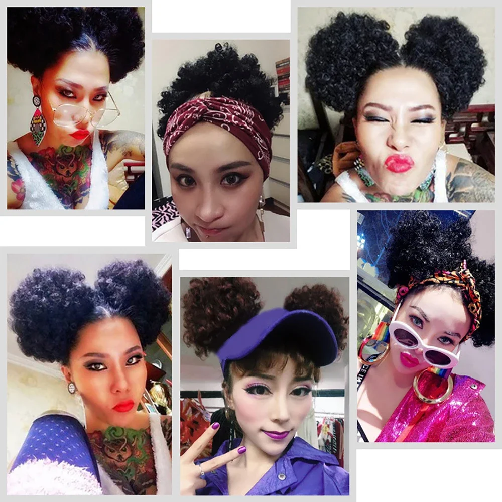 Short Afro Kinky Curly Ponytail Hair Piece for African Ponytail Extension Human Afro Kinky Curly for Women