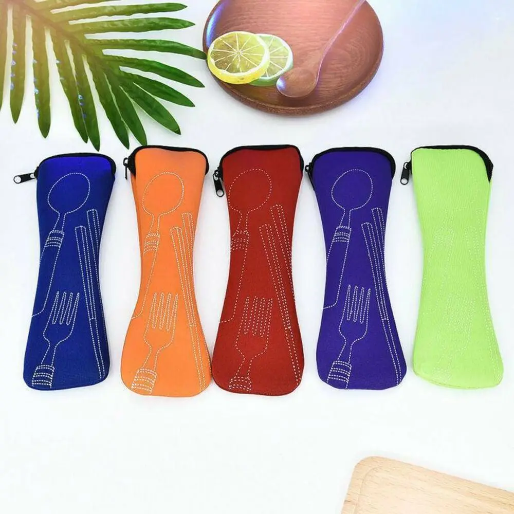 Description Picture 3 of item1PC Portable Tableware Bag with Zipper Camping Travel Cutlery Packaging Storage Box Picnic Dinnerware Chopsticks Fork Spoon Bag