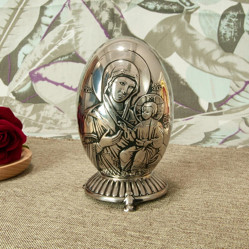 HT New Creative Design Holy Virgin Mary Statue Metal Alloy Round Shape Orthodox Catholic Church Decoration Ornament
