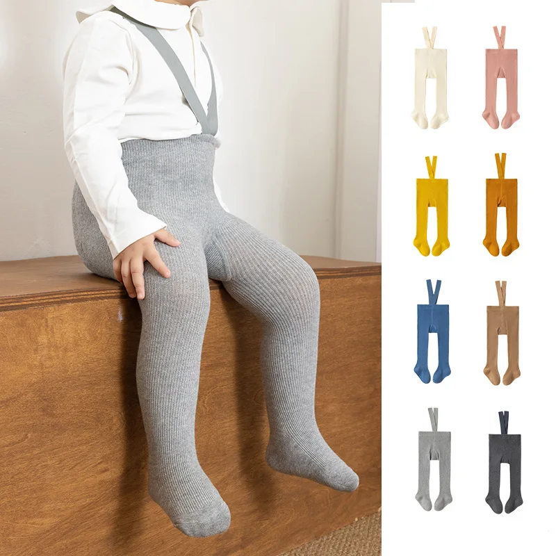 High Waist Ribbed Baby Newborn Pantyhose Cotton High-Stretch Belly Cover Tights for 0-3Y Boys Girls Solid Color Infant Leggings