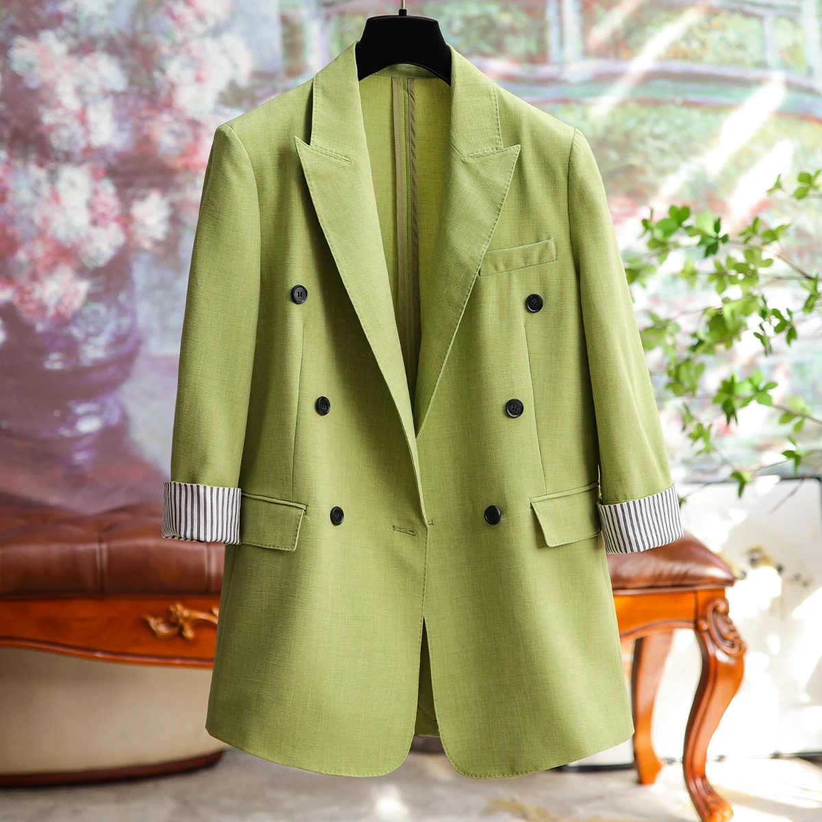 

Hundreds of Broad Version Collision Color 7 Points Roll Sleeve Suit Jacket Female Summer New 2023 Formal Temperament Commuting