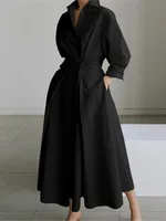 Spring Dress Long Sleeve Solid Color Elegant Maxi Dresses For Women 2024 Casual V Neck Shirt Party Long Dress Robe Femme 2