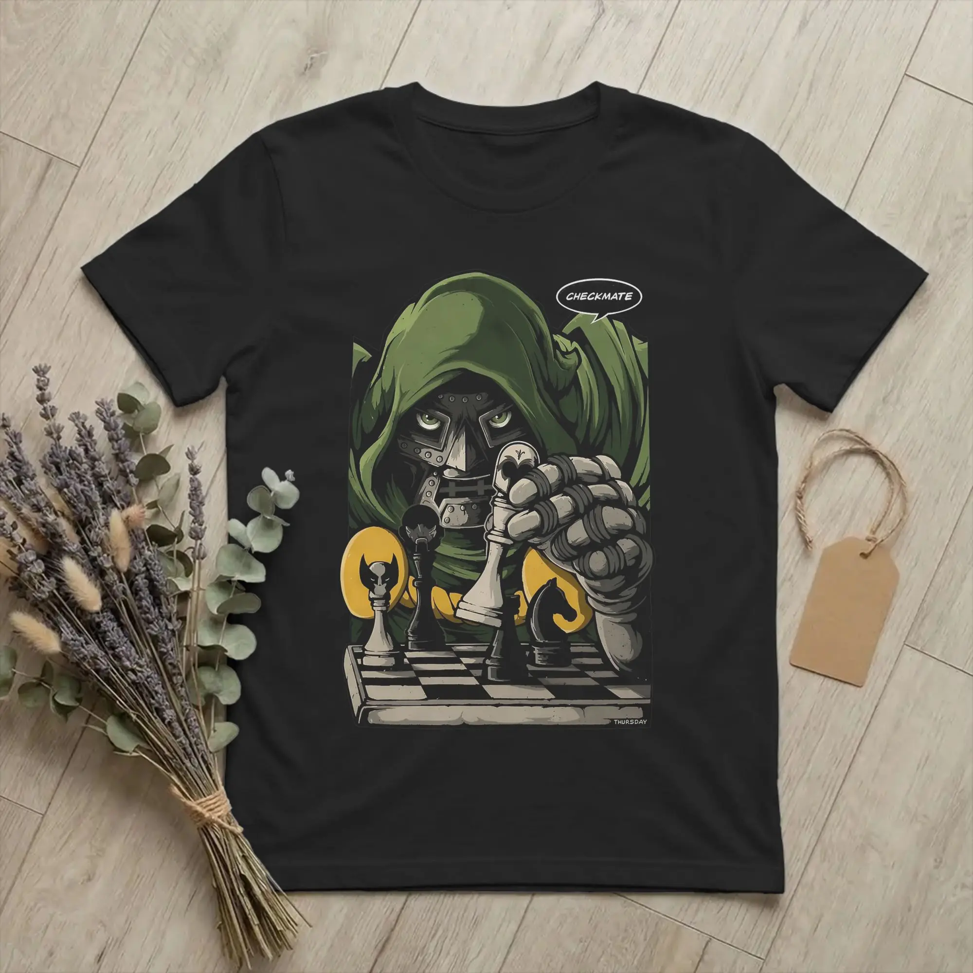 Kawaii Dr. Dooms Checkmate Chess Comic T-Shirt für Herren, 100% Baumwolle, Kurzarm, O-Ausschnitt, Sommer-Oberteil