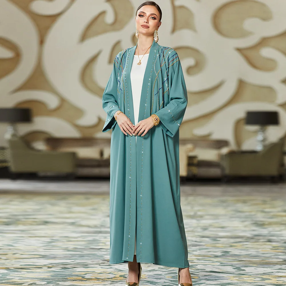 

Solid Open Abayas for Women Dubai Turkey Islam Kaftan Robe Femme Hand Seam Drill Musulmane Ramadan Muslim Dress Islam Clothes