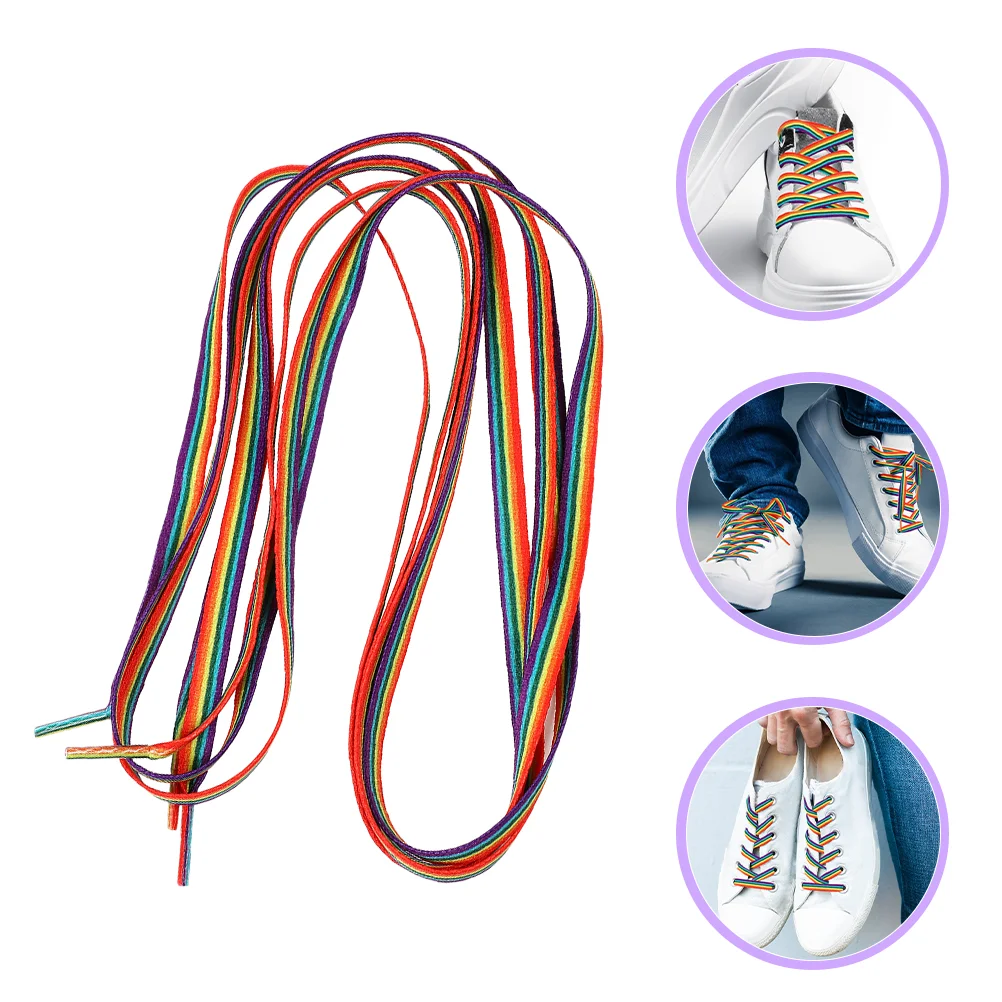 

1pair Coloured Shoe Laces Rainbow Sneakers Shoelaces Replacement Colorful Flat Shoelaces 140cm