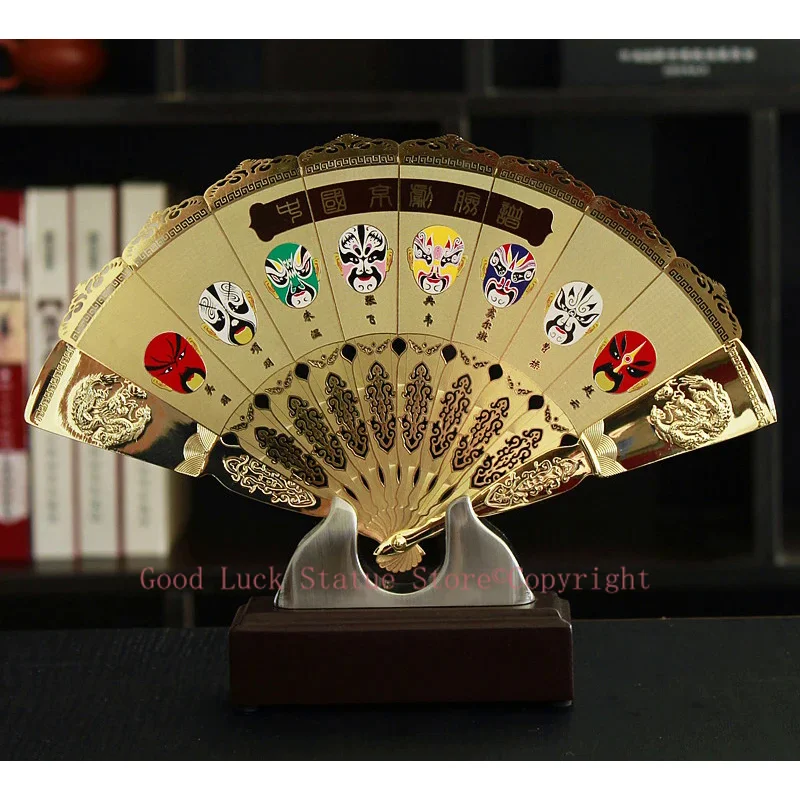 

HOT SALE foreign business gift CHINA beijing opera ART FACE PU gilding fan copper statue with box --Collector Edition