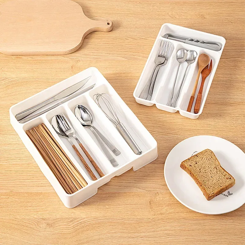 4/5 Compartments Cutlery Organizer Daily Drawer Divider Tray Rectangle Easy Clean Home Kitchen Spoon Fork Separation Box 5