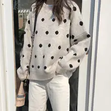 

Pullovers Women O-neck Dot Retro Simple Elegant Lazy Classic All-match Korean Style Fashion Leisure Chic Popular Sweater Females