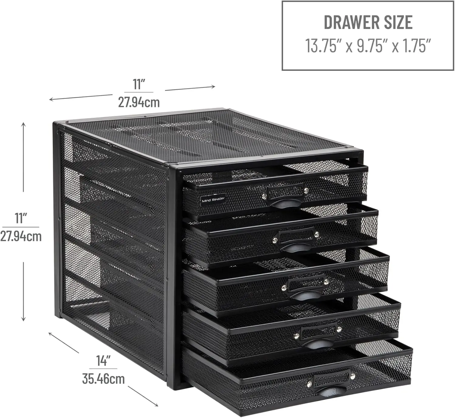File Storage Drawers, Desk Organizer, Multi-Purpose, Crafts, Office, Metal Mesh, 11"L x 14"W x 11"H, Black, 5 Drawer