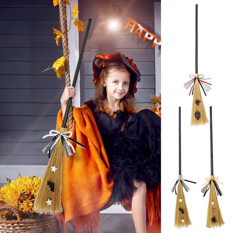 

TG,LLC Treasure Gurus Yellow Witch Wizard Straw Broomstick Movie Stage Photo Prop Broom Stick Costume Accessory Halloween Decor