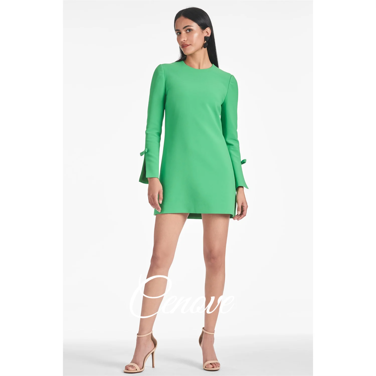 

Cenove 2024 Green O Neck Prom Dress Mini Evening Summer Elegant Party Dress For Women