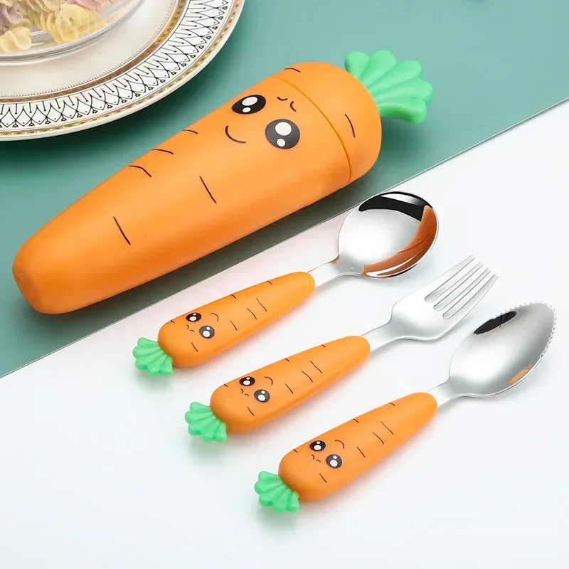 4/3/1PCS Baby Feeding Utensils Cartoon Fork Spoon Child Cutlery Set Kid Tableware Kitchen Gadgets Cake Vegetable Fork Teaspoon baby tableware set