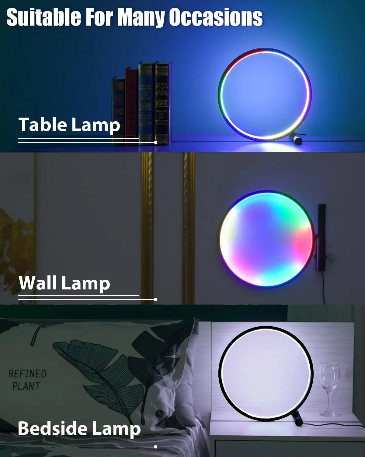 3000K-6000K Circle Modern Night Light Dimmable Table Lamp 10" RGB Lighting Smart APP Control Led lights for Room Bedside Bedroom candle night