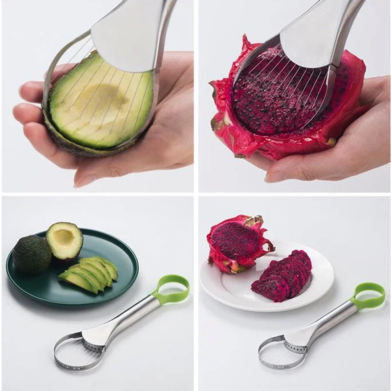 Avocado Slicer 2 In 1 Stainless Steel Avocado Cutter Peeler Knife Pitaya Kiwi Slicer Peeler Kitchen Gadget Fruit Vegetable Tools