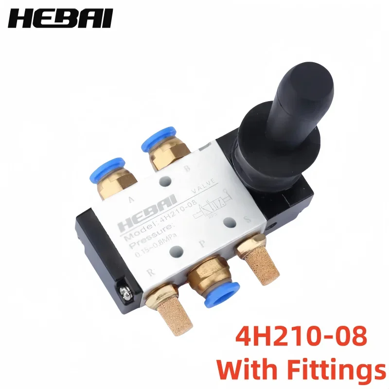 HEBAI 4H210-08 5/2 Way Hand Lever Operated Control Pneumatic Manual Valve With Muffler Silencer and Quick Fitting Select