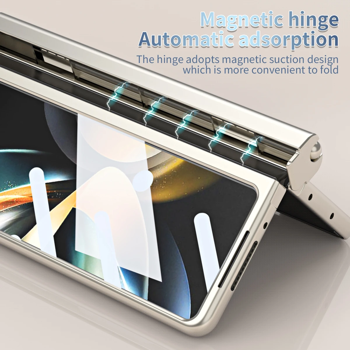 With Touch Pen For Samsung Galaxy Z Fold 5 4 3 Case Hinge Plating Magnetic Holder Screen Protector Tempered Film Folding Cover