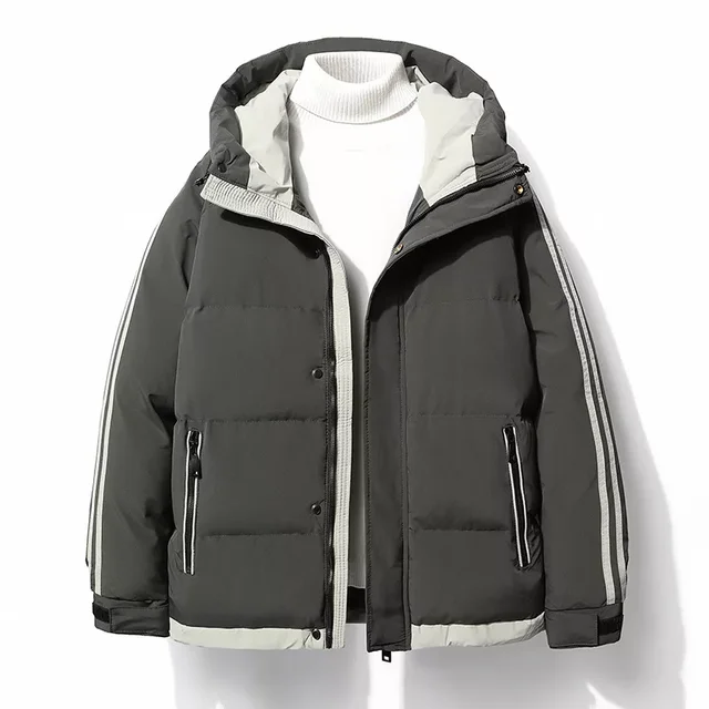 Теплое плотное однотонное хлопковое пальто, приталенная уличная одежда, зимняя повседневная ветрозащитная куртка в полоску, Мужское пальто, мужские парки, куртки 1