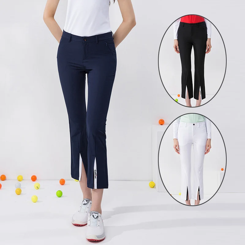 

Golfist Lady Slim Elastic Golf Pants Summer Split Flared Athletic Trousers Women Breathable High Waist Cropped Pants Sweatpants