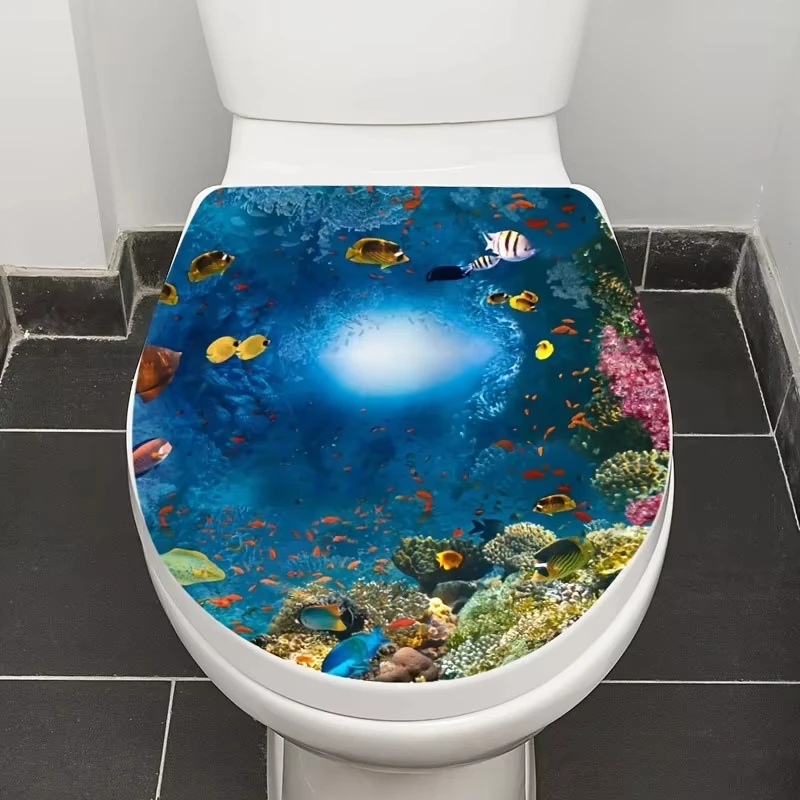 Sea World Toilet Sticker Bathroom Toilet Cover Bathtub Waterproof Durable Removable Home Decoration Vinyl Decals F09