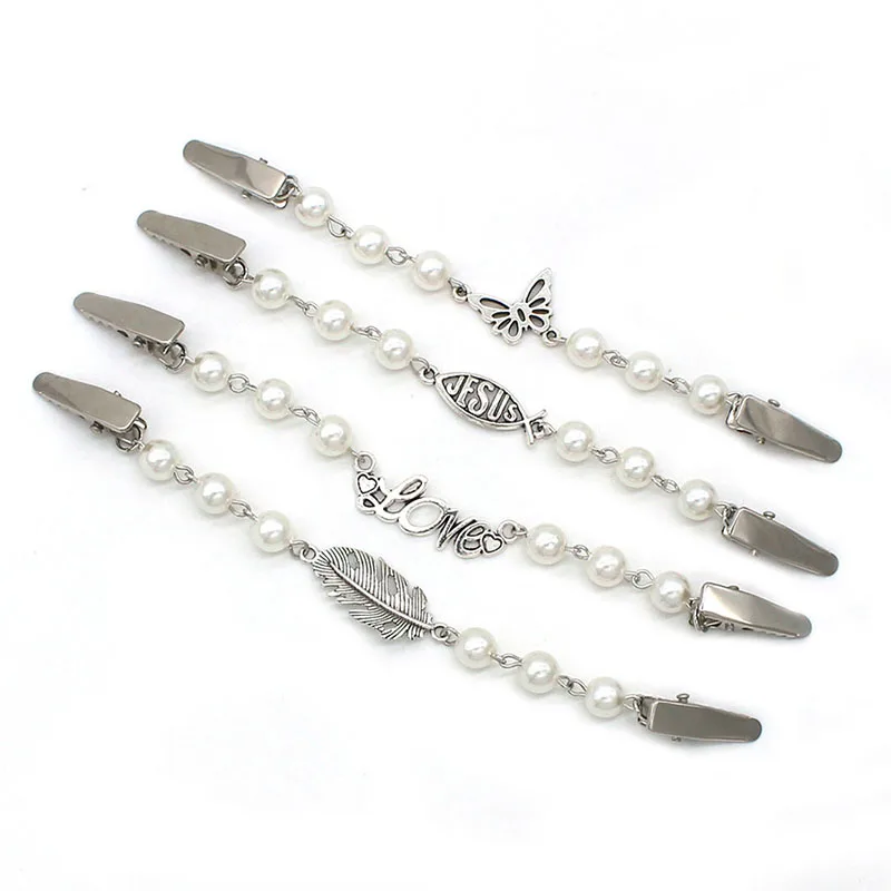 Metal Anti-slip Cardigan Clip Pearl Chain Shawl Buckle Sweater Corsage Brooch Shirt Collar Holder Clip Accessories 1pc clothing decor enamel flower brooch