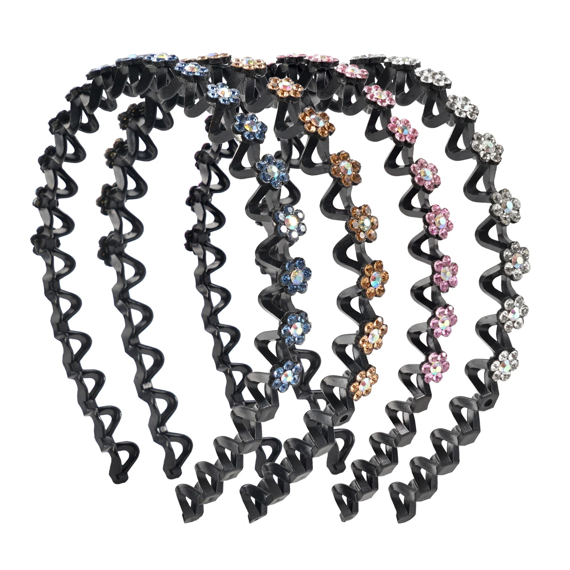 4Pcs Non-slip Rhinestone Headbands Solid Wave Hairbands for Women Girls Bezel Fashion Hair Hoop Ladies Boutique Hair Accessories