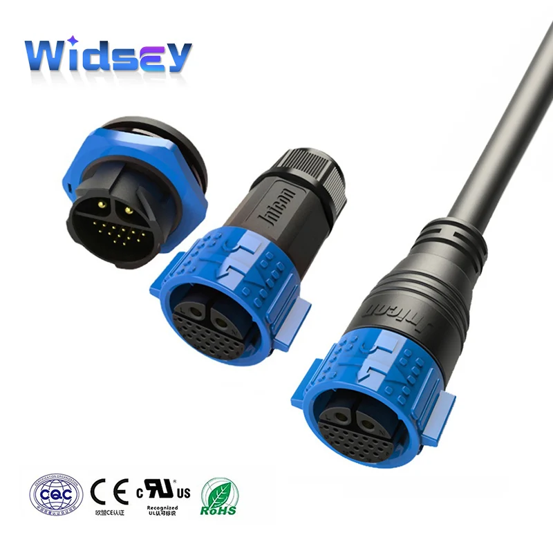 Conector Impermeável de Travamento Automático M25 Mais 20 Pinos Tela Led 50a tipo de Montagem Butt 22pin Macho e Fêmea Conjunta Ip67