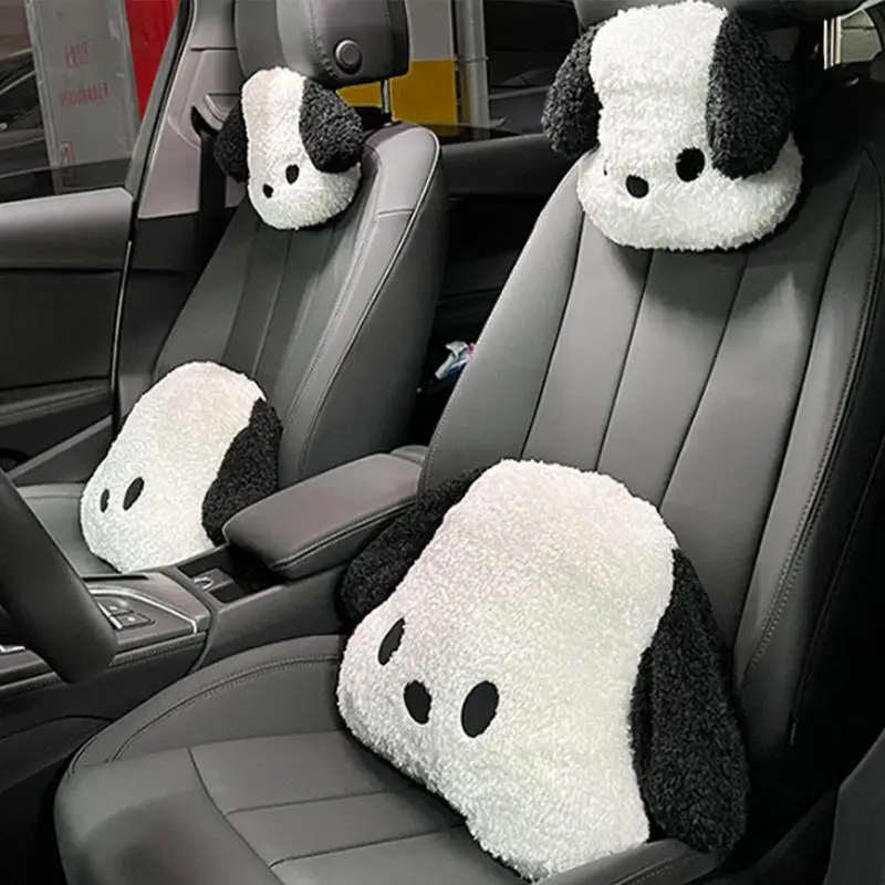

Car Seat Cushion Cute Black White Dog Shape Automotive Back Support Pillow New Waist Protective Cushion with Elastic Band