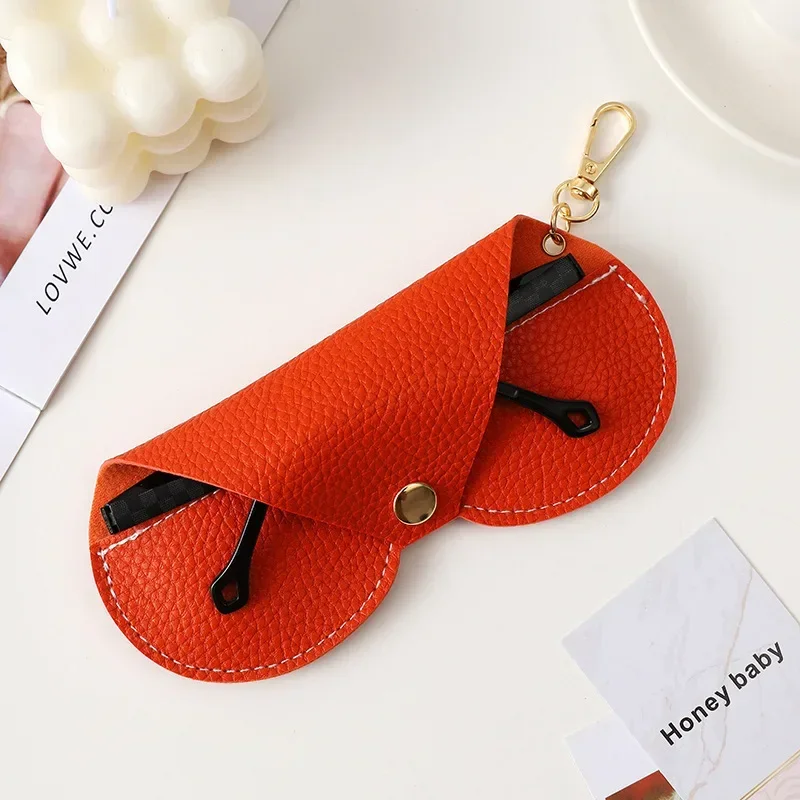Cute Hanging PU Leather Sunglasses Reading Glasses Storage Bag Litchi Embossed Portable Travel Eyewear Holder