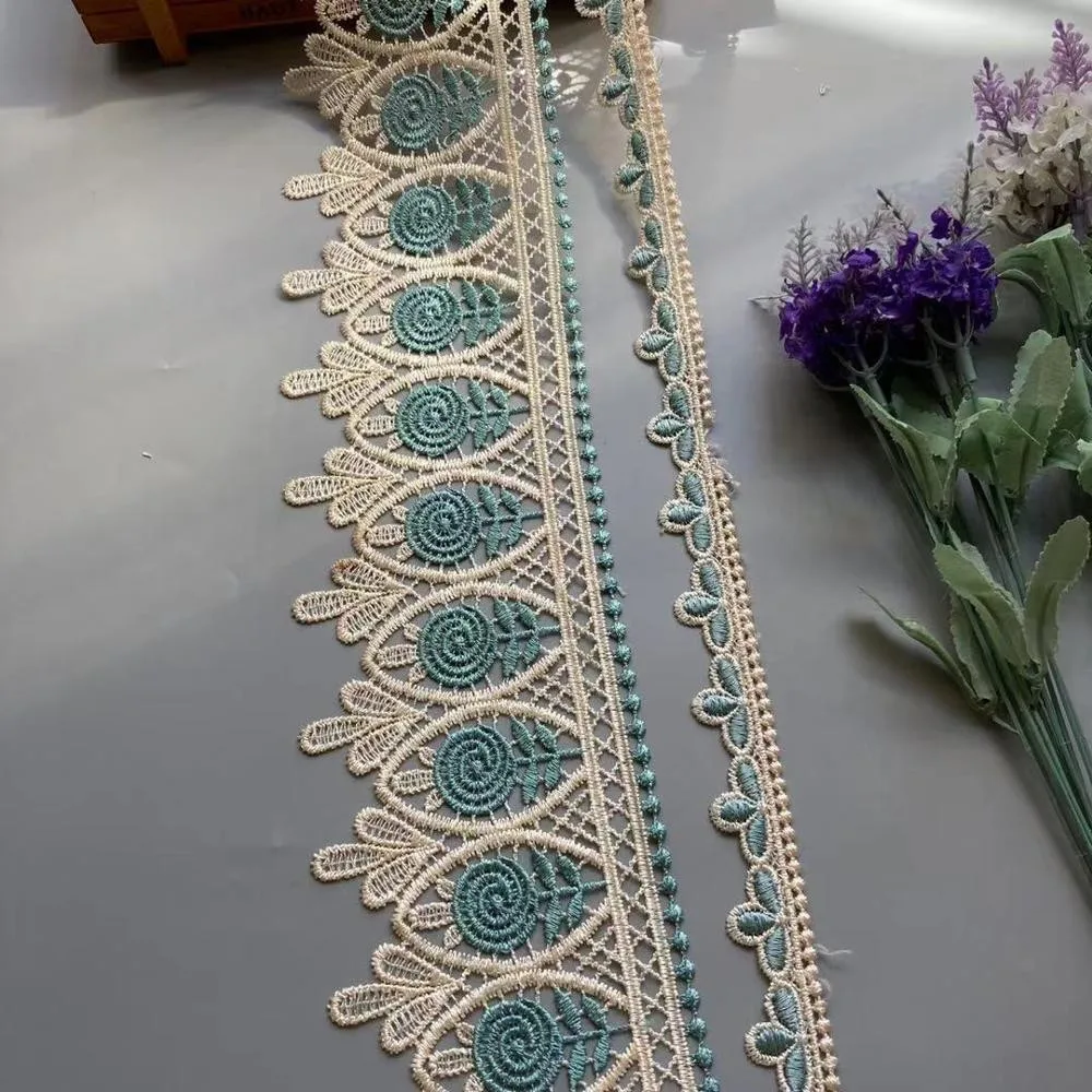 1 Yards Embroidery Turquoise Flower Lace Ribbon Trims for Sofa Curtain Trimmings Dress Costumes Applique Beige 10 cm 2.5 cm New