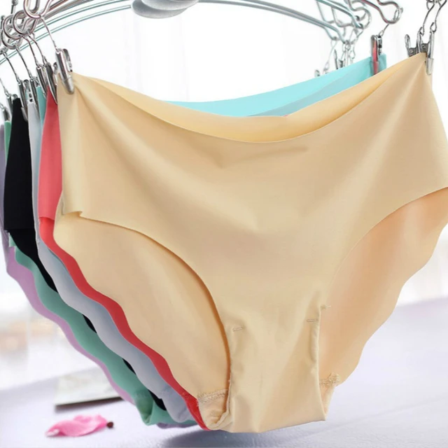 Women Seamless Panties Slip Silk Satin Underwear Woman Ruffle Female  Underpants Lady Briefs Girls Smooth Plain Panty Lady Panty Women Underpants