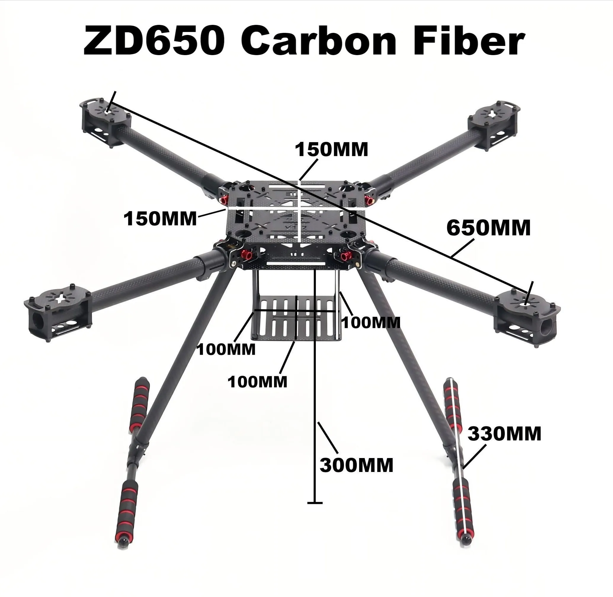 ZD650 650mm Carbon fiber Quadcopter Frame FPV Quad with Carbon Fiber Landing Ski