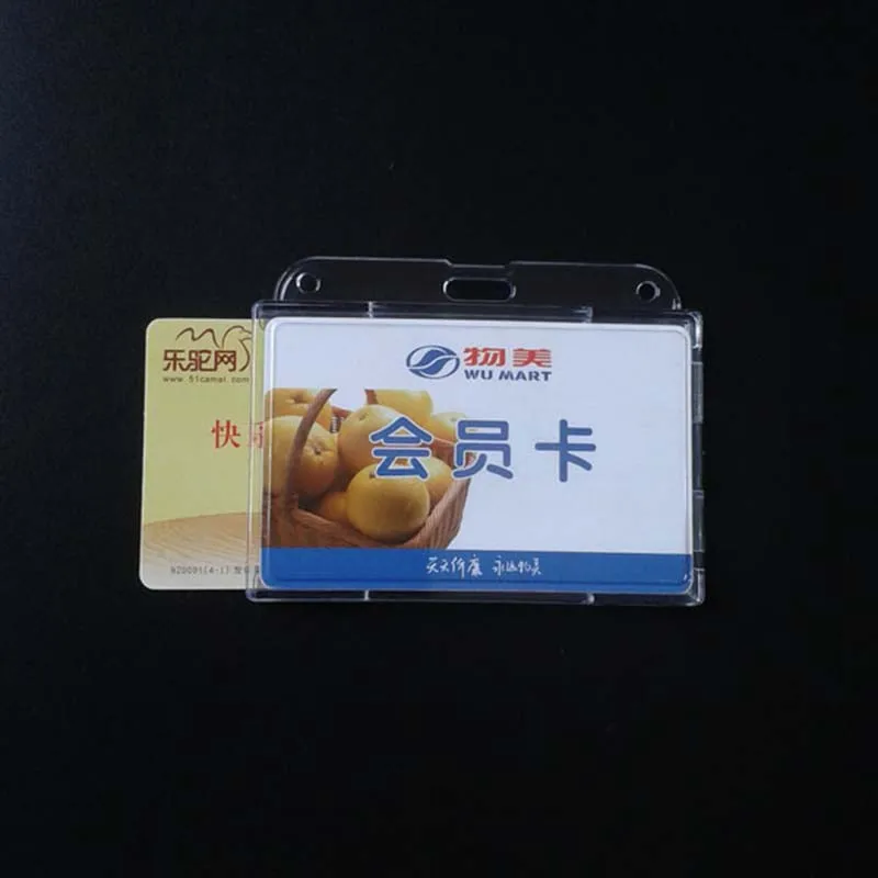 Dual Double Clear Hard Plastic ID Badge Zwei Slot Kreditkarteninhaber Hülle für Bankkarten Schutzhülle Transparenter Kartenhalter – Detail 4