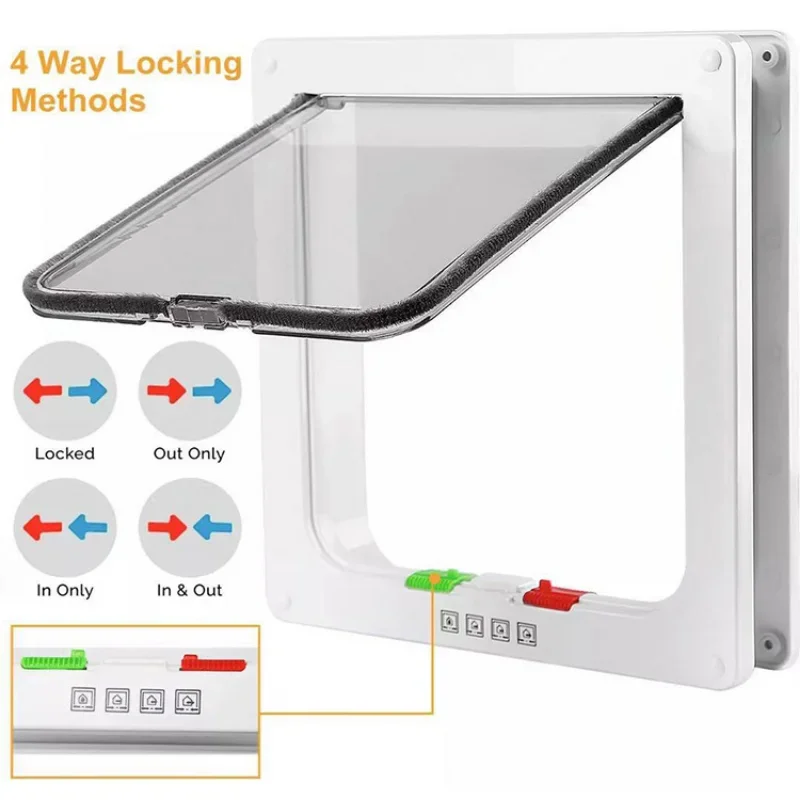 Dog Cat Flap Door with 4 Way Security Lock two-way access Flap Door Controllable Switch Direction Pet Supplies Puppy Safety Gate