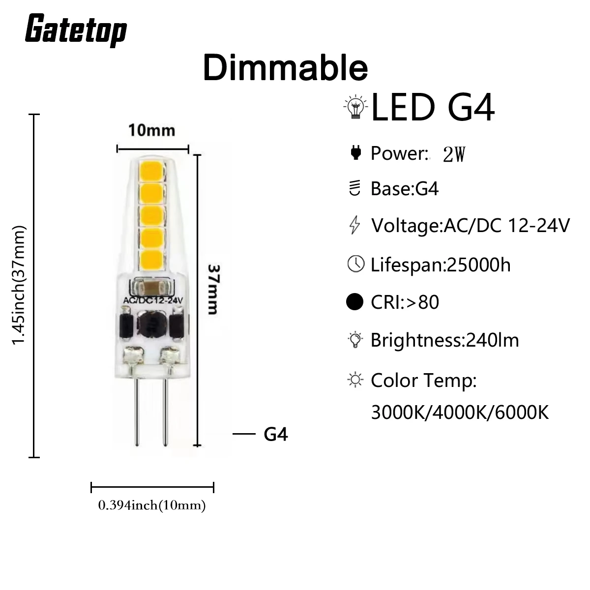LED MINI G4 AC/DC 12V Low power 1.2W 1.4W 2W 3W high light efficiency strobe free for crystal chande