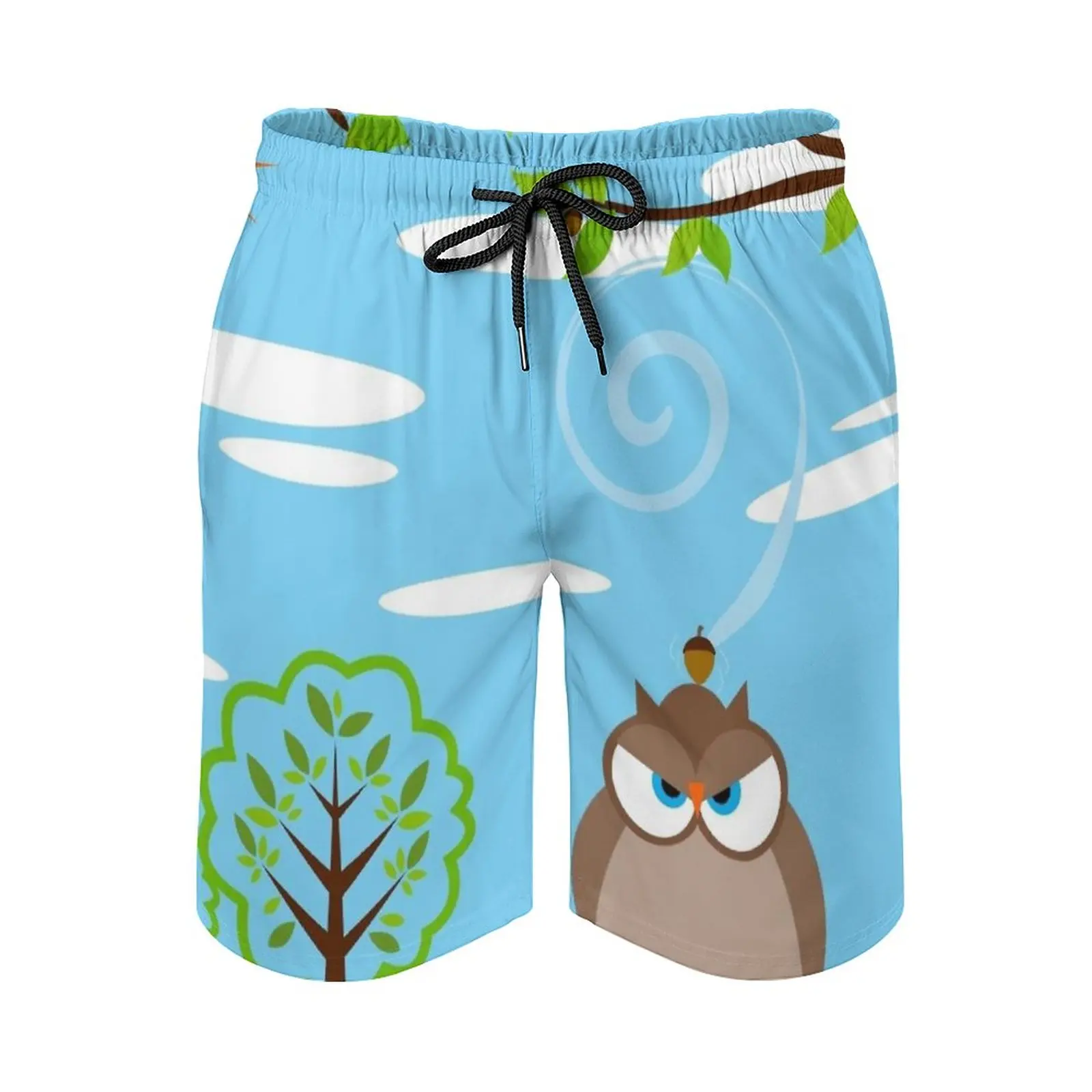 Owl — Angry Scene Print Swim Beach Board Shorts Swimsuit Loose Men'S Trunks Breathable Owl Birds Butterflies Vector Graphic