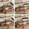 U Shaped Desk with Hutch, Reversible L Shaped Computer Desk with Power Outlets and LED Strip 4