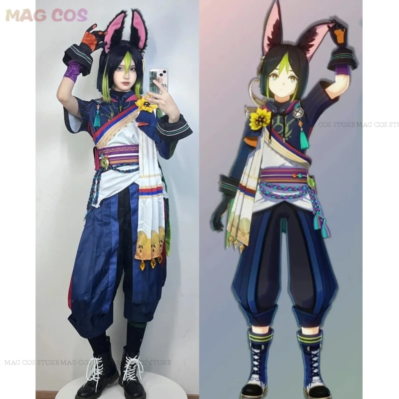

Game Impact Tighnari Cosplay Costume Wig Hair Shoes Gen Tighnari Tail Shin Costumes with Ears Cosplay Accessories Women Men Suit