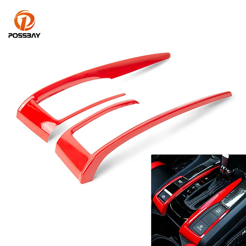 2Pcs Car Red Gear Shift Panel Frame Trim Cover Cambio Automatico Per Honda Civic 10Th Gen 2016 2017 2018 2019 2020 2021