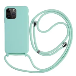 Crossbody Necklace Lanyard Cord Silicone Phone Case with Soft TPU Back Cover for iPhone 12 Mini (Light Green)