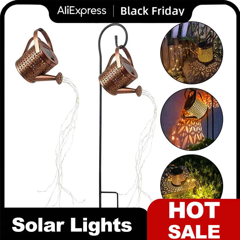 Solar LED Watering Can Lights Outdoor Waterproof Decor Kettle Garden Yard Art Lamp Hollow Water Sprinkle Landscape Lamps solar lights solar led lights