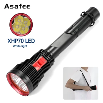 Asafee A47 딥 다이빙 손전등, XPH70 LED 15000LM 200M 범위, IPX8 방수 스쿠버 토치 푸시 스위치, 노란색 및 흰색 조명, 200M