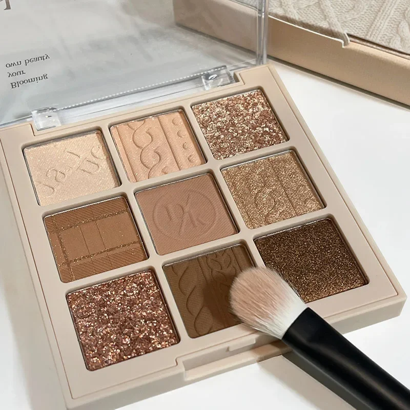 9-Color Eye Shadow Palette Glitter Pearly Nude Long Lasting Korean Makeup