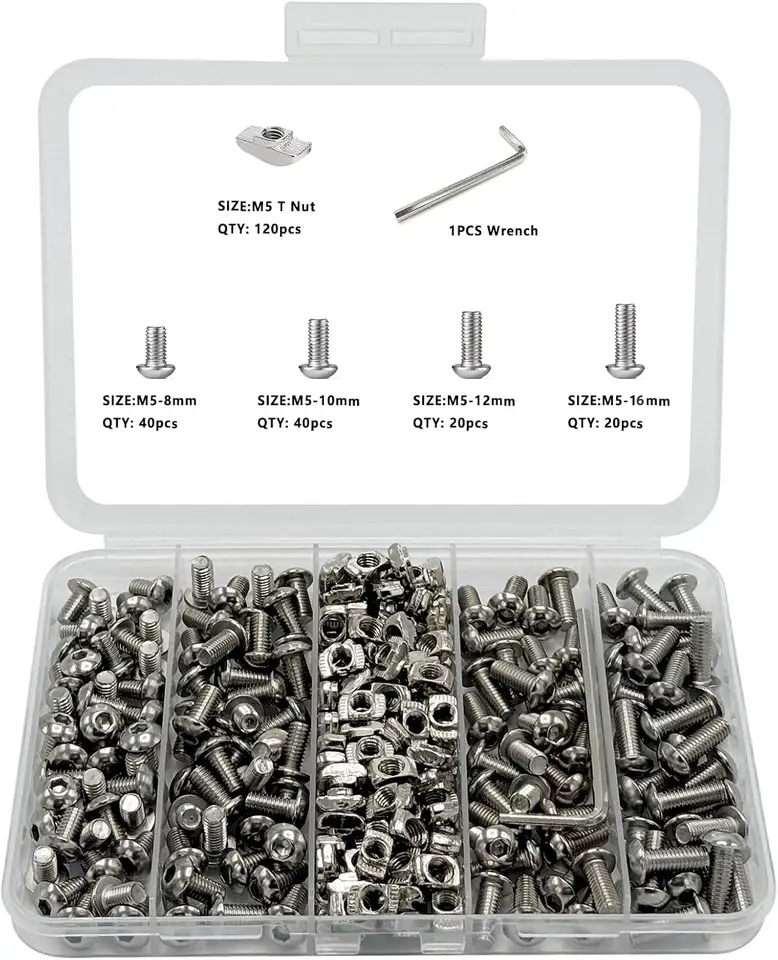 240pcs M5 T-Nut Screws for 2020 2040 2080 Aluminum Extrusion Includes 120pcs Socket Screws 120pcs Drop-in T-Nuts and Hex Wrench image 1