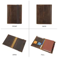 Vintage Crazy Horse Leather Notebook Portfolio For iPad Mini Case A5 Book Travel File Folder Office School Stationery Supply 4