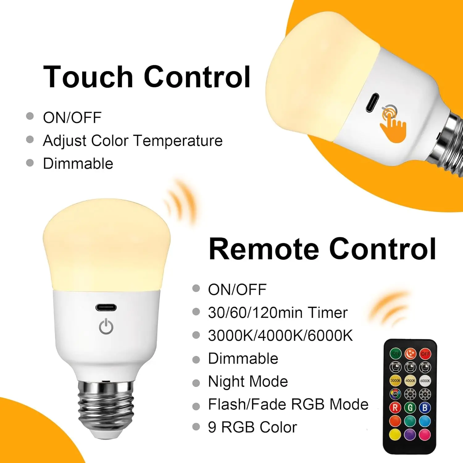 Rechargeable LED Light Bulb with Remote Control and Timer