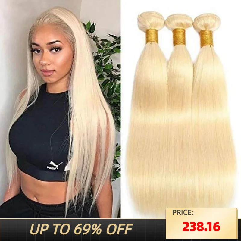 

Ali Queen 20-30'' #613 Straight Raw Virgin Hair Bundles Brazilian Hair Weaving Unprocessed Hair Extension Double Machine Weft