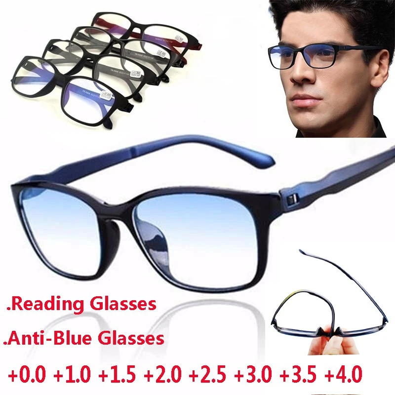 Gafas de lectura presbicia para hombre, lentes de lectura azules, antifatiga, para ordenador, 0 + + 1,5 + 2,0 + 2,5 + 3,0 + 3,5 4,0| | - AliExpress