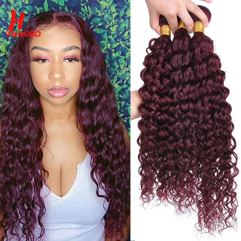 Human Hair Extensions Human Hair Bundles HairUGo Malaysian 99J Water Wave Hair Bundles Remy Hair Ombre 1/3/4 Bundle Water Wave Red Weaving